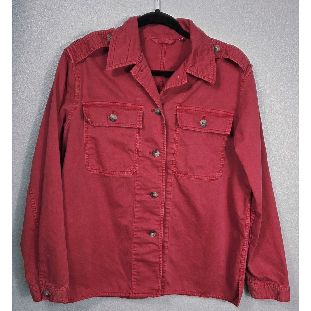 Madewell Red‎ Utility Button Front Shirt Jacket Cotton Military Style Medium